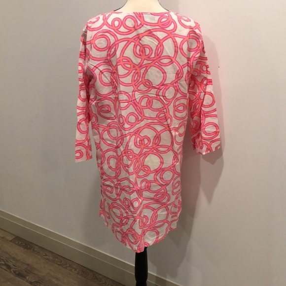 Gretchen Scott cotton tunic blouse beach cover-up size M orange pink geo pattern - Picture 8 of 8